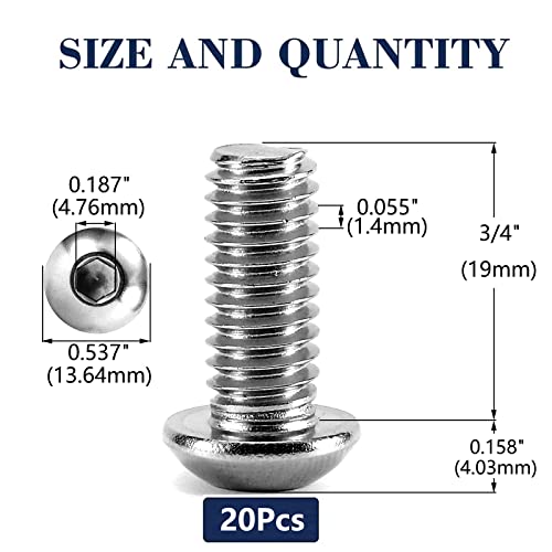 Image of 5 /16-18 x 3 /4 inch Button Head Socket Cap Bolts Screws, 20Pcs 304 Stainless Steel 18-8, Allen Hex Drive, Bright Finish by SG TZH(with Hex Spanner)