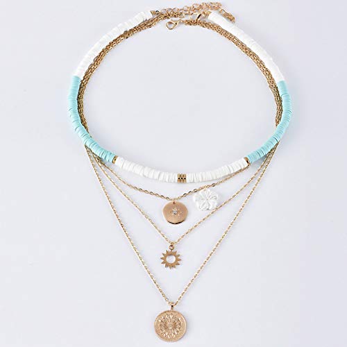Gangel White Heishi Surfer Choker Layered Necklace Summer Flower Gold Helios Pendant Pretty Stylish Floral Chain Jewelry For Prom Party Dating Gifts For Women And Girls #TOP6