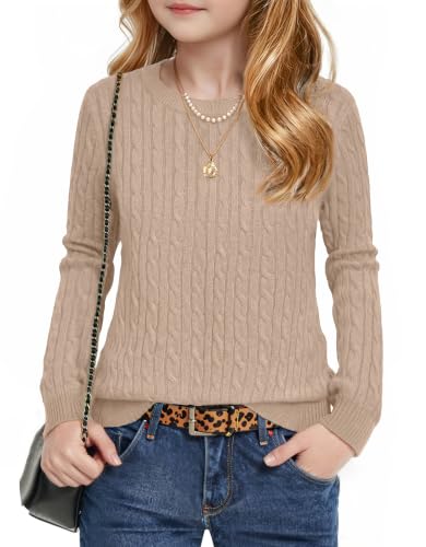 Image of Arshiner Girls Sweaters Long Sleeve Crew Neck Pullover Sweater Jumper Tops