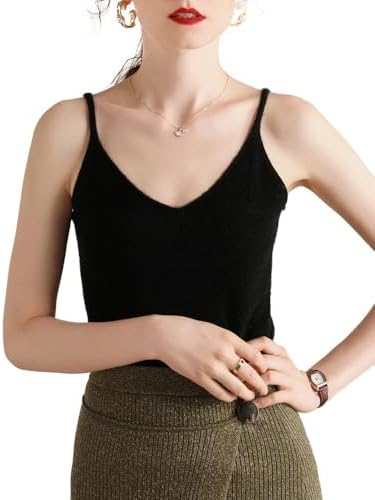 Camiseta feminina de verão de malha de caxemira fofa gola V suéter túnica regata