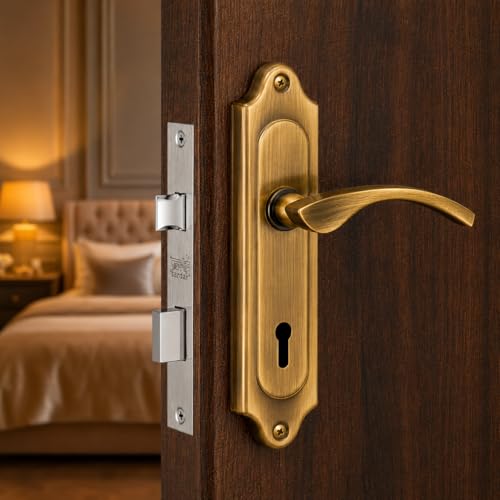 Image of SARDAR Premium 7 Inch Mortise Door Handle Lock Set for Main Door & Bedroom | Heavy Duty Designer Finish with Complete Installation Kit| Grace Antique|