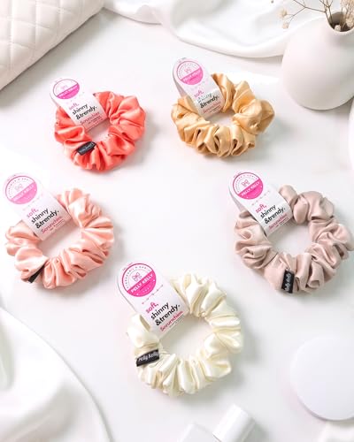 Image of Luxury Satin Scrunchies Set for Women, Girls | Anti-Hair-Breakage Hair Ties for Ponytails & Buns | Medium Size | Pack of 5