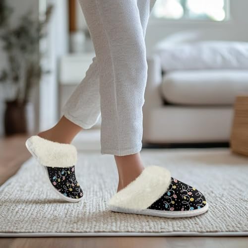 Fuzzy Slippers for Women Men Plush Warm Slippers Cozy House Shoes Winter Bedroom Shoes with Fuzzy Collar4