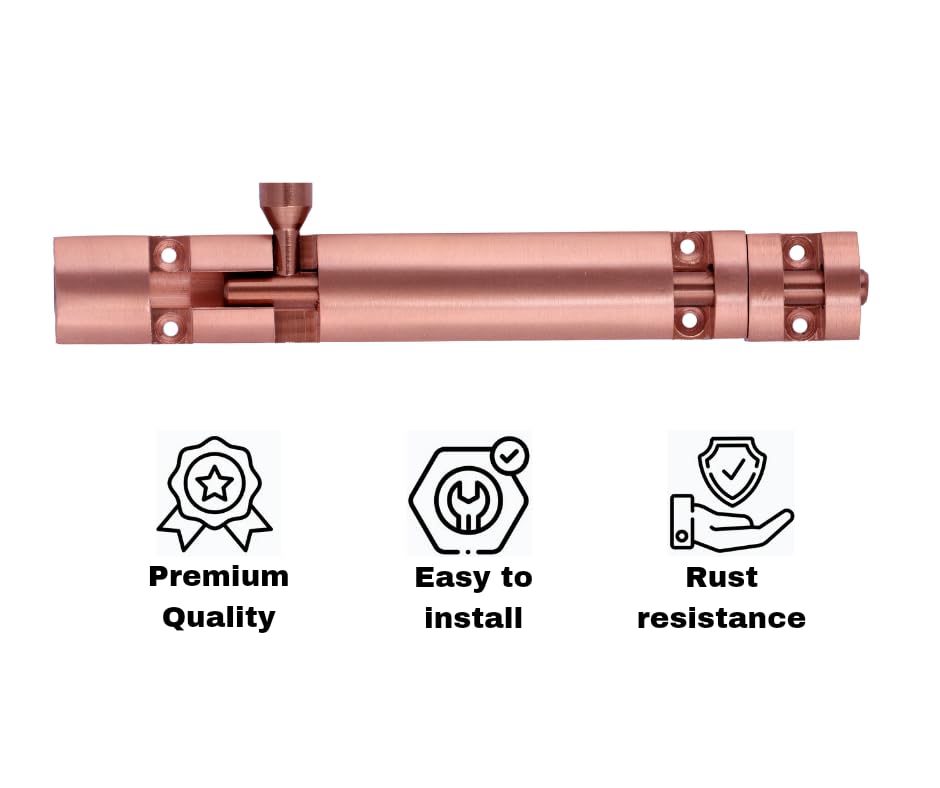 FIT N FORGET Premium Heavy Aluminium 6 Inch Tower Bolt | Door Stopper | Door Lock Latch for Home, Office Doors,Main Doors,Windows | kundi | chitakni | Chitkini(Rose Gold Finish)(Pack of 2) 2