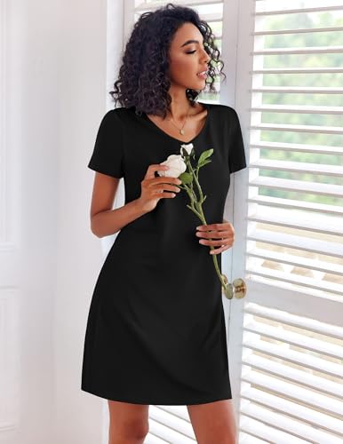 Ekouaer Cotton Nightgowns for Women 3 Pack Sleepshirts Short Sleeve Night Shirt Tshirt Night Gown Soft Sleepwear Print Sleep Dress Dark Blue/Black/Purple Floral X-Large2