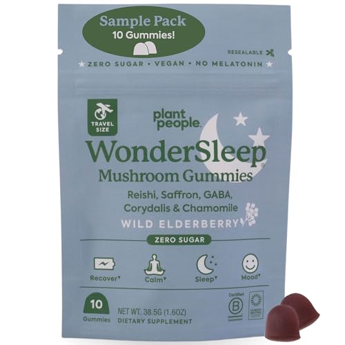 Plant People WonderSleep Mushroom Organic Gummies Supplement Mini with Reishi Super Mushrooms, Saffron, Wild Elderberry Flavor No Sugar Vegan-Friendly & Gluten-Free Trial Size