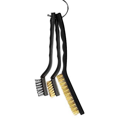 Image of Wire Brush Set Scratch Brush Set for Cleaning Welding Slag Rust and Dust Curved Handle Stainless Steel and Brass Black 10-Pack