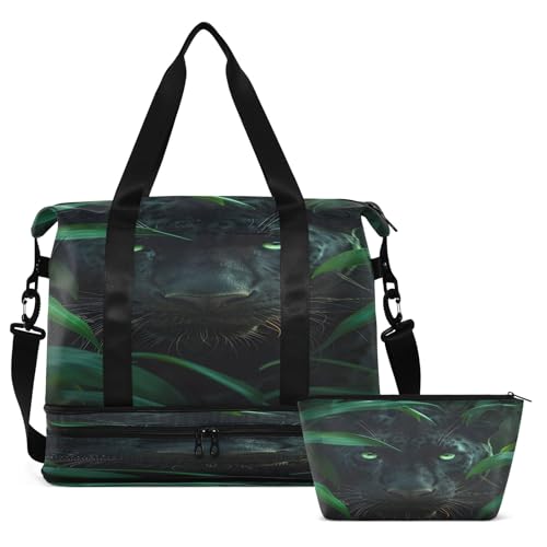 Green Leaves Lion Travel Duffel Bag Waterproof Gym Sport Tote Bag Carry On Weekender Bag with Compartment2