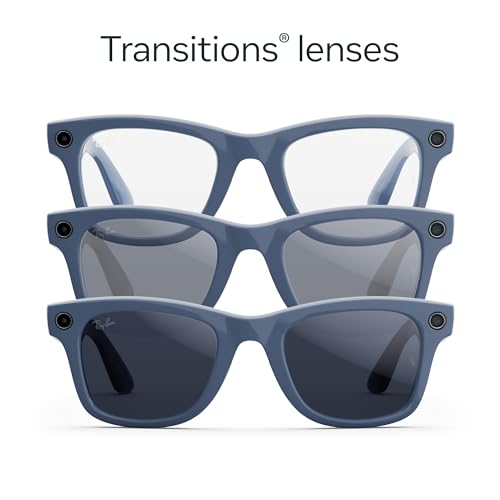 Image of Ray-Ban Meta (Gen 2), Wayfarer, Shiny Cosmic Blue | Smart AI Glasses for Men, Women - 2x Battery Life - 3K Ultra HD Resolution - 12 MP Ultra-Wide Camera, Audio, Video - Transitions Sapphire Lenses