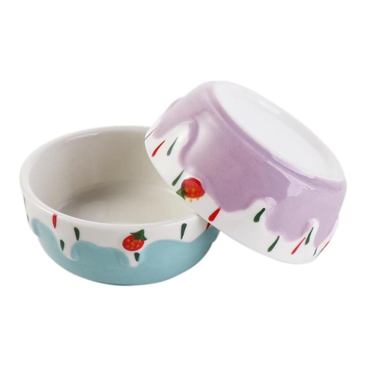 ieron 2 pcs Ceramic Berry Pet Bowl, Pet Hamster Feeding Bowls, Ceramic Small Animal Food Dishes for Mouse Guinea Pig Hedgehog (Blue+Purple)