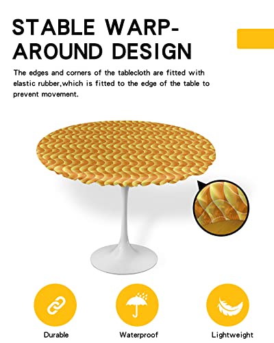 Minimalist Geometric Round Waterproof Table Cover Fitted Tablecloth, Wipeable Fabric Elastic Table Cloth Oil-Proof Tablecover for Indoor Outdoor Picnic Party, Abstract Modern Geometric Orange 36