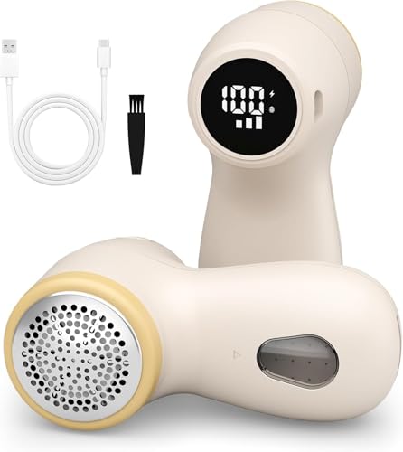 Fabric Shaver, 3-Speeds Lint Shaver with Digital Display, Sweater Bobble Shaver with 6-leaf Blades, Rechargeable Defuzzer Remove Fuzz, Pills for Clothes, Furniture, Sofa, Blanket Lint Bobble Remover