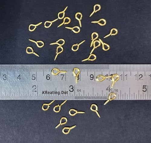 Image of 100 Pcs Golden Coloured 5 x 10mm Screw Eye Pins Hooks with 100 Jump Rings, Eyelets Screw Threaded Clasp Hooks for Making Pendants, Beads, Jewellery Findings DIY Craft (KRBNG-100)