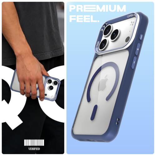 Image of Pikkme Back Cover for iPhone 17 Pro | Shockproof | Mag-Safe Compatible | Hard Transparent Back | Premium Raised Camera Protection | Bumper Case (Blue Mag-Safe)
