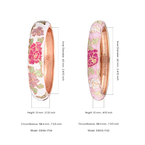Ujoy Cloisonne Couple Colors Bracelets Golden Sunflower Enameled Spring Hinged Cuff Bangles Girls Womens Gifts Jewelry 55C48 White Pink #TOP2