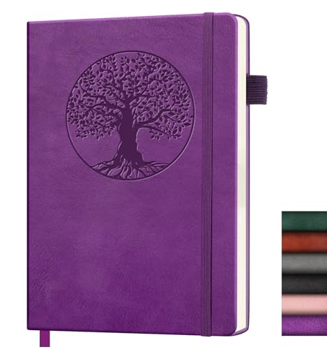 Lined Journal Notebook, A5 Leather Vintage Journals for Writing, 256 Pages College Ruled Notepad for Women Men, Vegan Leather Daily Notebook for Work, School, Travel, Note Taking(Tree of Life, Purple)