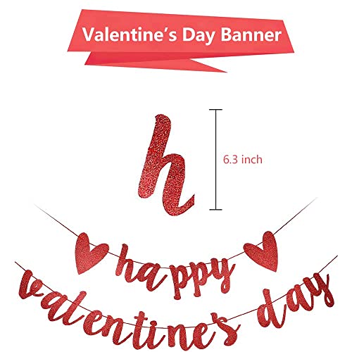 Image of FestikoHappy Valentine's Day Heart Banner, Glittery Heart Garland Banner for Valentines Day Decorations Party Supplies - Red & Pink
