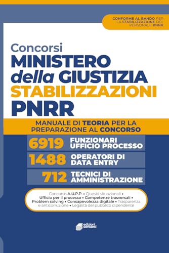 Concorso Ministero della Giustizia Stabilizzazioni PNRR: 6919 funzionari ufficio processo 712 funzionari tecnici-amministrativi 1488 assistenti operatori data entry