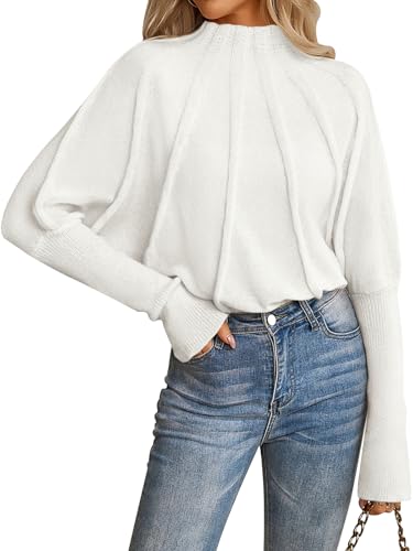 NALANISA Women's Mock Neck Batwing Sleeve Sweaters 2025 Fall Winter Oversized Knit Cute Pullover Sweater Dolman Tops Trendy