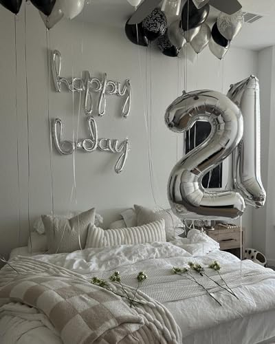 Image of Silver 2 Balloon, Number Balloons 40 Inch, 2nd Balloon Number Birthday Decorations, Two Second Birthday Party Supplies, Number 2 Balloon
