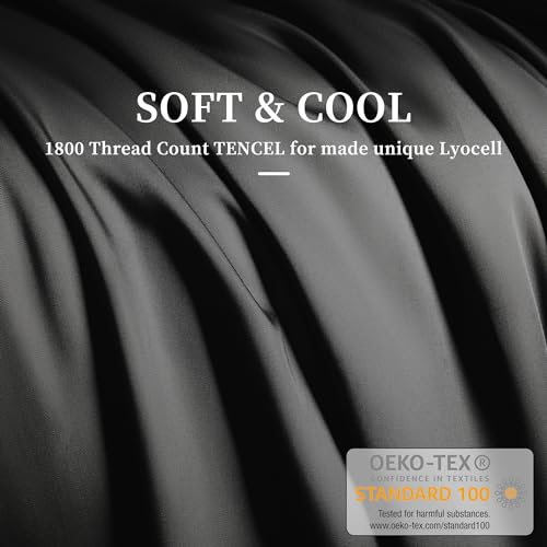 Image of Luxury 100% Organic Tencel Cooling Sheets Queen Size, Expertly Crafted from Austrian Eucalyptus, Silky Soft Lyocell Sheets with 6 inch-18 inch Deep Pocket, Hypoallergenic Bed Sheet Set(Queen, Dark Gray)