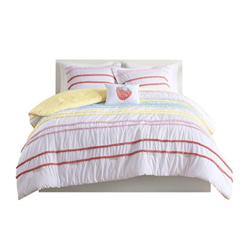 Comfort Spaces Marlo Cotton Comforter Set - Vibrant Color And Adorable Print, Cozy Bedding With Matching Shams, Decorative Pillow, Chenille Stripes Pink, Twin/Twin Xl 3 Piece #TOP7