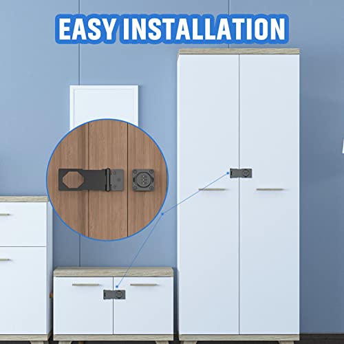 Household Cabinet Password Hasp Locks, Cabinet Door Combination Lock, Door Security Slide Latch Lock for Small Doors, Cabinets, Barn Door, Bathroom, Outdoor, Garden (Black)