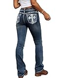 Flamingals Bootcut Jeans for Women Mid Rise High Stretch Curvy Skinny Jeans Trendy Casual Embroidery Denim Jeans Navy Blue L