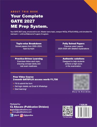 Image of GATE 2027 Mechanical Engineering | Topic-wise Previous Year Solved Papers (2000-2026) | 27 Years PYQ with Detailed Solutions | MCQs, NTQs & MSQs | GATE ME Topicwise Question Bank