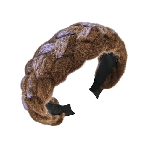 Yonchic Plush Twist Braided Hairband, Soft Headbands for Women Girl, Non-Slip Fashion Hairbands Hair Accessories (Purple & Brown)