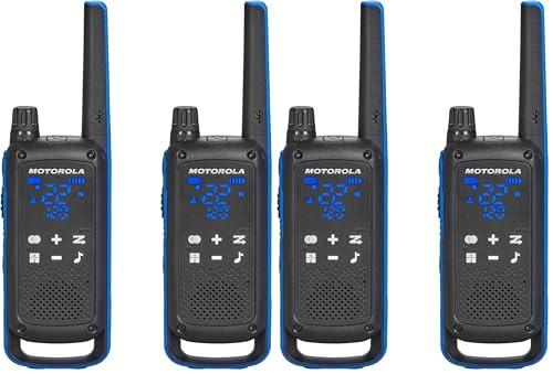 Image of Motorola Solutions, Portable FRS, T802, Talkabout, Two-Way Radios, Emergency Preparedness, Rechargable, 22 Channel, 35 Mile, Black W /Blue, 4 Pack