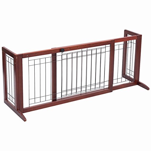 image for S AFSTAR Adjustable Freestanding Wooden Pet Dog Gate Solid Fence Playp