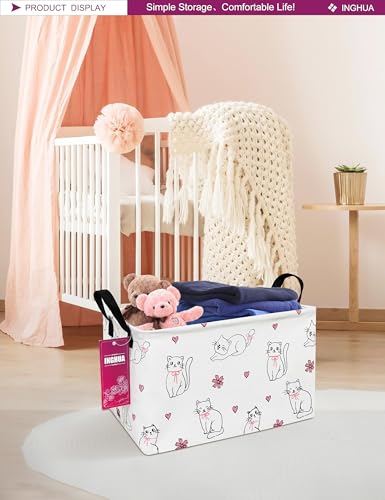 Image of Rectangular Storage Basket with Handles Gift Basket Room Decor Nursery Bin Organizer Box (Rec-Love cat)