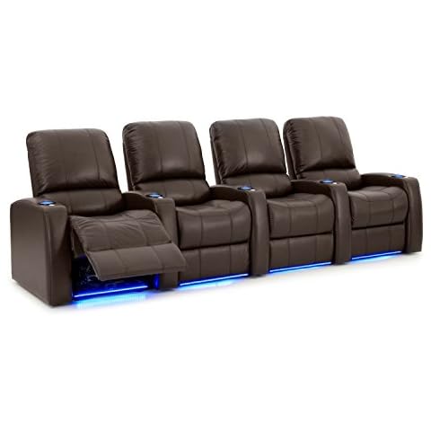 Octane Seating Blaze XL900 Home Theater Chairs Brown Top-Grain Leather - Power Recline - Accessory Dock - Straight Row of 4 Cover