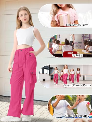Image of Cromoncent Cargo Pants Girls & Women Parachute Pants Y2K Baggy Rave Clothes Waterproof with Pockets, 6 Years - 3XL