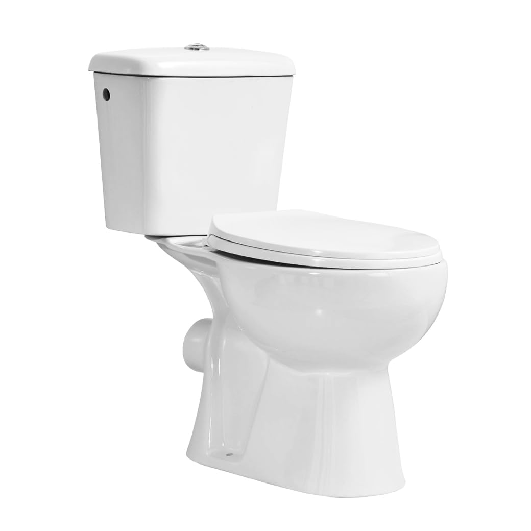 Inodoro Blanco, Wc Inodoro COMPLETO, Retrete para Hogar, Sistema ANTIBACTERIA, Tapa Dura Extrafina AMORTIGUADA, Salida Horizontal
