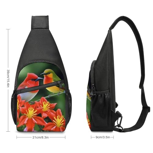 Mochila tipo sling Birds with Flowers para hiking y uso casual miniatura 2
