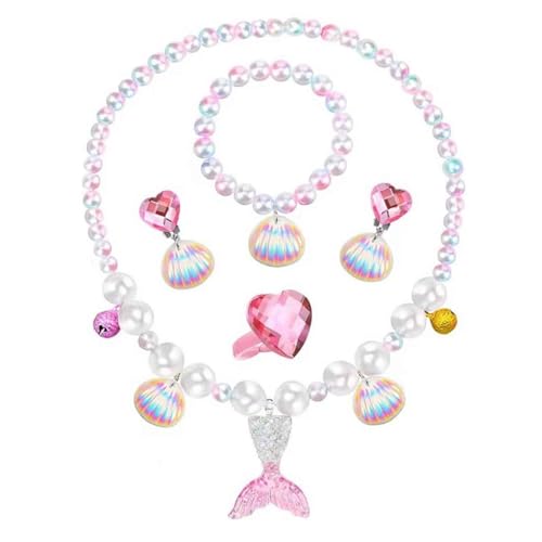 Image of FancyDressWale Mermaid Jewelry Kit Shell Necklace, Bracelet, Ring, Earrings, and Organza Bags - Perfect for Mermaid Party Costume Accessories. Cute Style, Plastic and Organza.