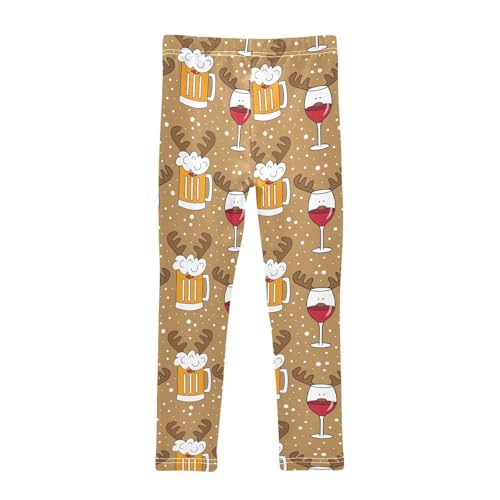 ZZKKO Girls Leggings Beer Mugs with Reindeer Antler Toddler Girls Clothes Leggings for Girls Toddler Girls Leggings 3-4T2
