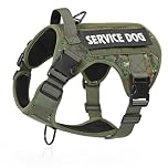 Belababy Tactical Anti Pull Dog Harness Small Medium Large, Adjustable Front Clip Service Dog Vest with Handle, Breathable Military Assistance Harness for Working Training, Green Camo, M