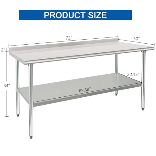 Image of HARDURA Stainless Steel Prep & Work Table 30 x 72 Inches NSF Heavy Duty Commercial with Undershelf and Backsplash, Galvanized Legs for Commercial Food Prep