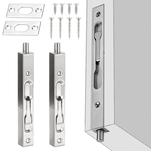 XAVSWRDE 2 PCS Porte de Sécurité Dissimulée en Acier Inoxydable 15 * 1.6 * 2cm Serrure à Pêne Coulissant Antirouille Loquet Caché de Porte Anticorrosion avec Vis pour Porte Maison Bureau - Argenté
