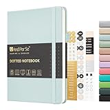 &And Per Se Dotted Journal Notebook, A5 Hardcover Leather Bullet Dotted Journal, 160 Pages 100 gsm Thick Dotted Paper，3 Sheets of Stickers Included - 5.7'' x 8''（Cyan）