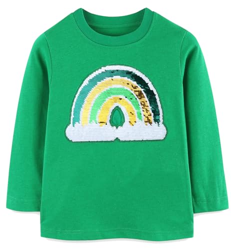 St Patrick's Day Shirt for Boy Girl Lucky Clover Shamrock Flip Sequin T-Shirt Long Sleeve Rainbow Tops