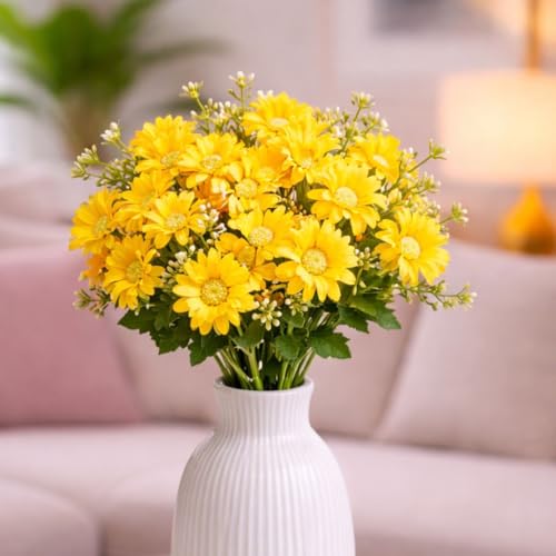 Image of SATYAM KRAFT 1 Pcs Artificial Daisy Flower Bunch | Realistic Look & Charming Flowers | Bouquet for Home Decor, Bedroom, Balcony, Wedding (Without Vase Pot) (Yellow)