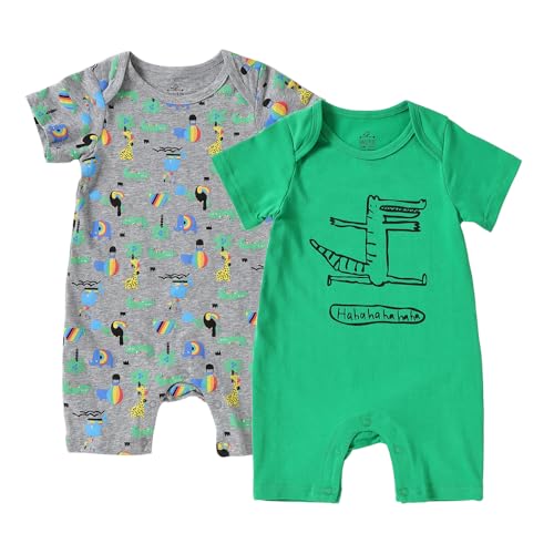 Image of Zanie Kids Baby Boy Rompers Short Sleeve Snap Toddler Summer Cotton Clothes 2-Pack