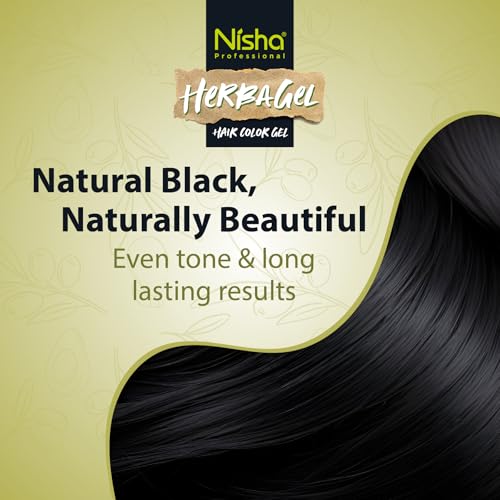 Image of Nisha Herba Care Hair & Beard Colour Gel, Original Black, 300ml (10 Sachets), No-Ammonia Formula, Long-Lasting Color, Suitable for Men & Women, Vegan, No Parabens