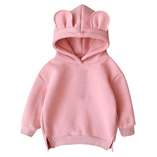 famuka Unisex Toddlers Sweatshirt Solid Colors Baby Hoodie (Pink, 18-24 Months)