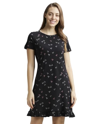 Image of Jockey RX25 Women Micro Modal Cotton Ruffled Hem Styled Half Sleeve Printed Sleep Dress (Colors & Prints May Vary)