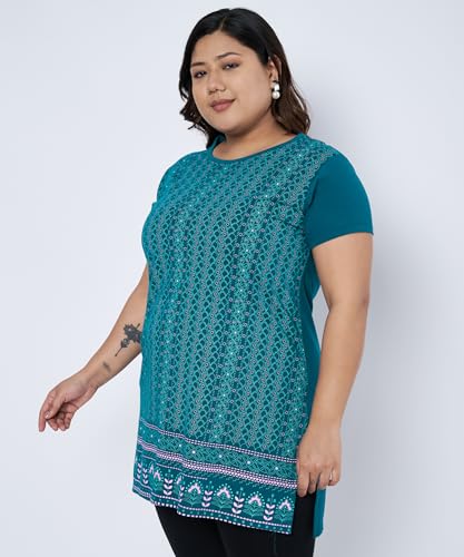Image of Women Printed Cotton Tshirt with Side Slits & Pocket